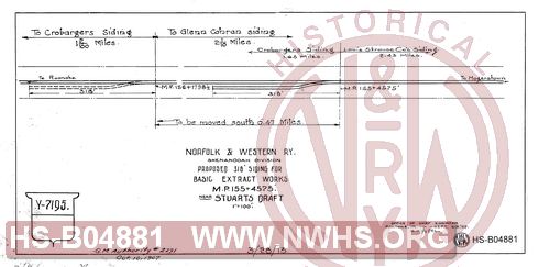 N&W Ry, Shenandoah division, Proposed 318' siding for Basic Extract Works MP 155+4575' near Stuarts Draft