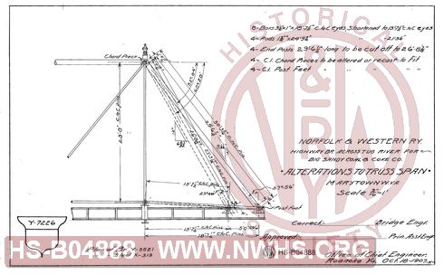 N&W Ry, Highway Br. across Tug River for Big Sandy Coal & Coke Co, Alterations to truss span, Marytown W.Va.