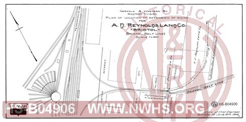N&W Rwy, Radford Div., Plan of Location of Extension of Siding for A.D. Reynonds Land Co. Bristol VA (Bristol Belt LIne)