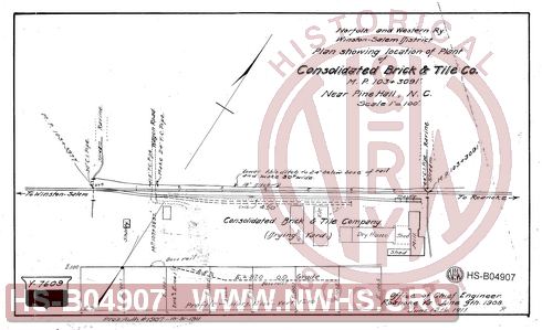 N&W Rwy, Winston-Salem District, Plan Showing Location of Plant of Consolidated Brick & Tile Co., MP 103+3091' near Pine Hall, NC