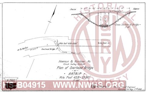 N&W Ry, Clinch Valley District, Plan of overhead bridge at Artrip, MP 428+2590'