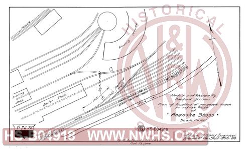 N&W RY, Radford Division, Plan of location of proposed tracks to refuse hoist at Roanoke Shops