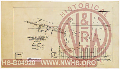 N&W RY, Winston-Salem District, Proposed Siding & Coal Trestle at MP 5+3132' for P.E. Koontz, Roanoke VA