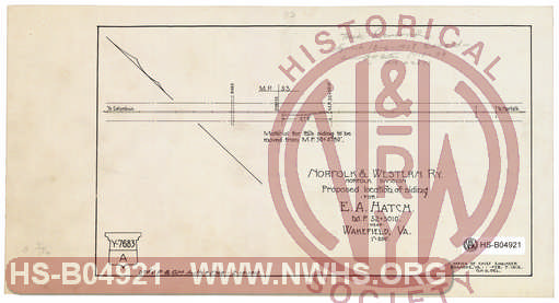 N&W Ry, Norfolk division, Proposed location of siding for E.A. Hatch MP 52+5010' near Wakefield, VA