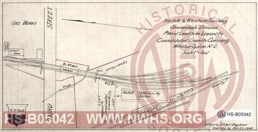 N&W Ry, Shenandoah Division, Plan of land to be leased to Consolidated Granite Company, Winston-Salem, N.C.