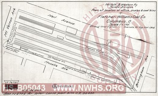 N&W Ry, Scioto Division, Plan of location of office, scales & coal bins of Fletcher-Williams Coal Co., Columbus O.