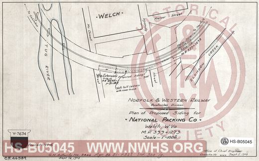 N&W Ry, Pocahontas division, Plan of proposed siding for National Packing Co., Welch, W. Va.