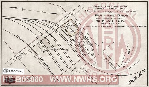N&W Ry, Durham terminal yard, Map showing lot to be leased to Pollard Bros, near Morgan street, Durham, N.C.