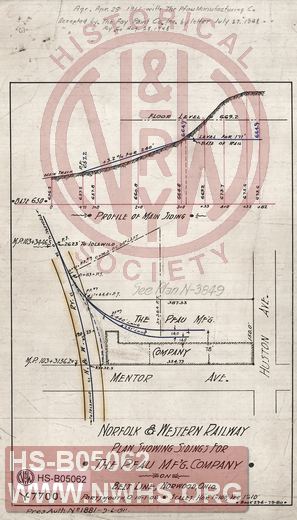 N&W Ry, Plan showing siding for The Pfau Mf'G. Company on Belt Line, Norwood, Ohio