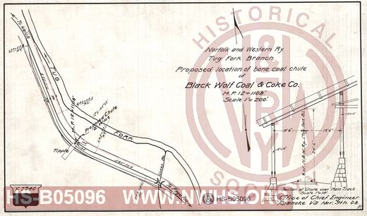 N&W Ry, Tug Fork Branch,  Proposed location of bone coal chute of Black Wolf Coal & Coke Co, MP 12+1108'
