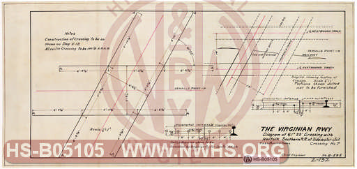Virginian Rwy Diagram of 61 degree 22 foot Crossing with Norfolk Southern Railroad at Tidewater Junction
