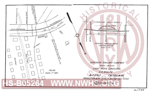 Virginian Railway Co., Sketch showing light wire crossing; H.A. Wolfe, MP 378.5, Caloric, W.VA.