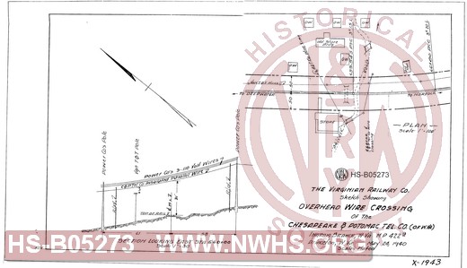 Virginian Railway Co., Sketch showing overhead wire crossing of the Chesapeake & Potomac Tel. Co. (of W.VA), Ingram Branch, W.VA- MP 422.9.