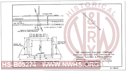 Virginian Railway Co., Proposed overhead wire crossing of the Virginia Electric & Power Co. Norfolk, VA.- MP A-5.1.