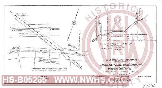 Virginian Railway Co., Sketch showing underground wire crossing of the Virginian Railway Co. under Norfolk & Western Railway. MP N344+1630.0'