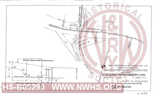 Virginian Railway Co., Sketch showing overhead wire crossing of the W.VA. Game Fish & Forestry Comm. Pineville, W.VA. MP- 11.7.
