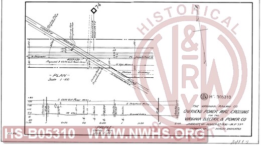 Virginian Railway Co., overhead power wire crossing for the Virginia Electric & Power Co., Jarratt, VA., MP 74.0