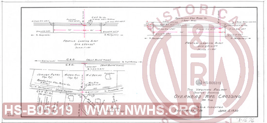 Virginian Railway Co., Sketch showing overhead wire crossing of the (blank)  Deepwater, W.VA., Scale indicated.