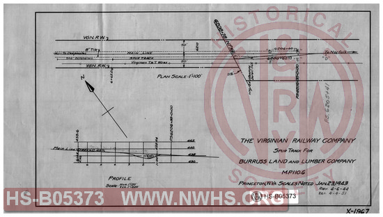 Virginian Railway Co., Spur track for Burruss Land and Lumber Company; MP-110.6; Princeton, W.VA.; Scales noted.