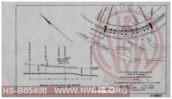 Virginian Railway Co., Sketch showing undergrade wire crossing for the C&P Tel. Co. of W.VA., Bud, W.VA., MP- 371.0