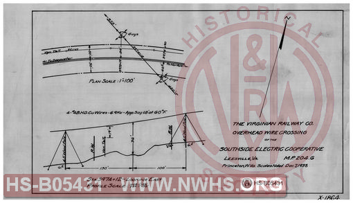 Virginian Railway Co., overhead wire crossing of the Southside Electric Cooperative, Leesville, VA. MP-204.6; Princeton, W.VA.; Scales noted