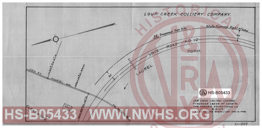Virginian Railway Co., Loup Creek Colliery Company proposed lease of land to the Craver Advertising Co., MP-12.9; Oceana, W.VA.; Scale 1"=100'.