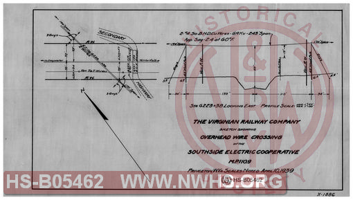 Virginian Railway Co., Sketch showing overhead wire crossing of the Southside Electric Cooperative; MP-110.9; Princeton, W.VA.