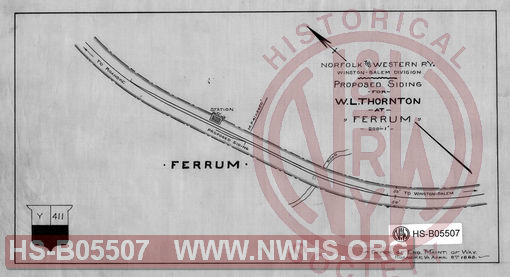 Norfolk and Western Ry., Winston-Salem Division; Proposed siding for W.L. Thornton at Ferrum. Scale: 1"=200'