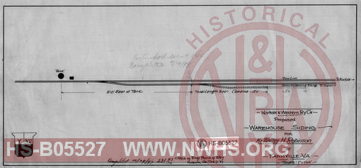 Norfolk & Western Ry. Co., Proposed warehouse siding for Mr. Walter H. Robinson at Farmville, VA., scale: 1"=100'.