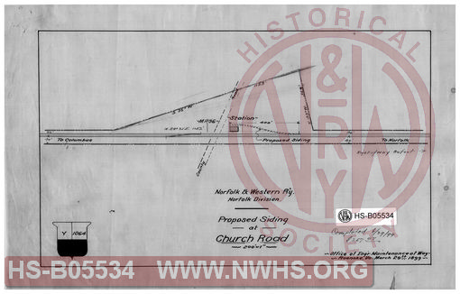 Norfolk & Western Ry., Norfolk Division. Proposed siding at Church Road. Scale: 1"=200'. MP- 96