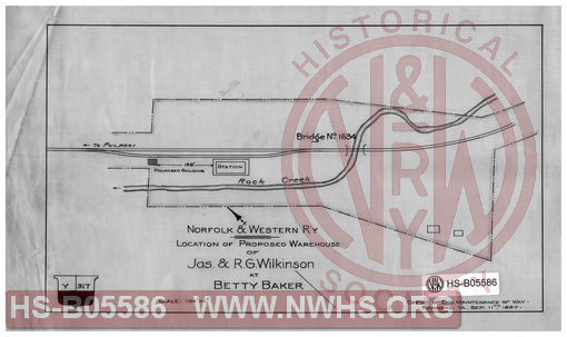 Location of proposed warehouse of Jas. & R. G. Wilkinson at Betty Barker; Norfolk & Western Ry.,