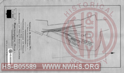 Proposed change of tracks and extension of freight station platform at Portsmouth, Ohio; Scale: 1"=200'. Norfolk & Western Ry., Scioto Valley Division;