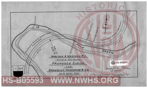 Proposed siding for Dressler Hammond & Co., MP- 523+700'; Completed 4/7/1900, $397.44. Norfolk & Western Ry., Scioto Division.
