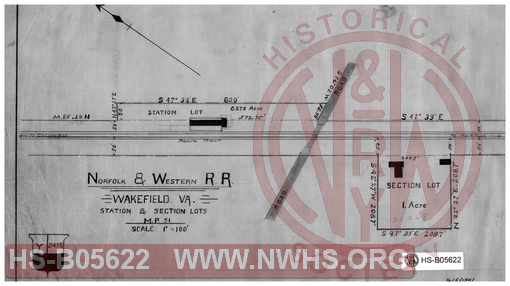 Wakefield, VA; Station & Section lots; MP-51;  Norfolk & Western R.R.;