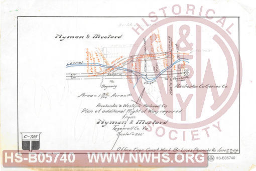 Pocahontas & Western Railway Co., Plan of additional right of way required from Hymen & Mustard, Tazewell Co. Va.