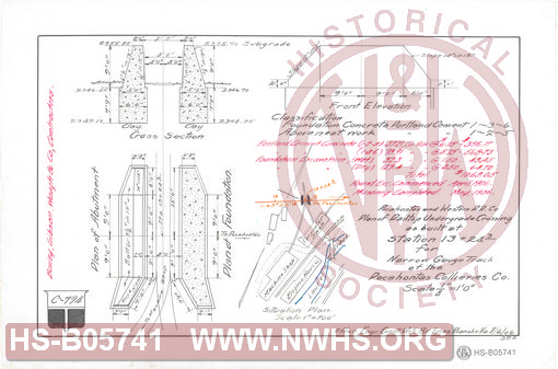 Pocahontas and Western R.R. Co., Plan of railtop undergrade crossing as built at station 13+24.3 for narrow gauge track of the Pocahontas Collieries Co.