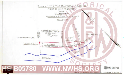 Guyandot & Tug River Railroad Company, Right of way required from V.D. Mitchell, Wyoming County, West Virigina
