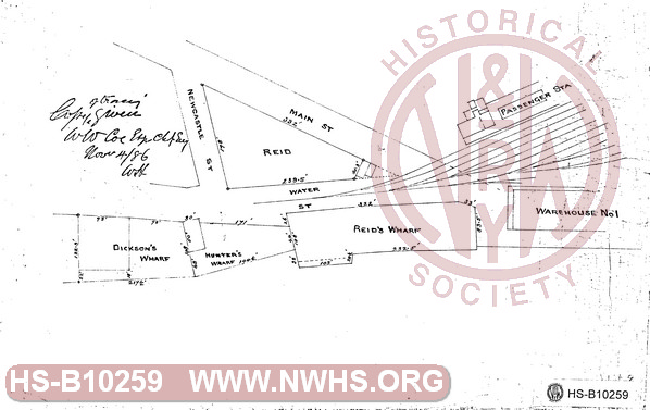 Map showing Warehouse No. 1, various Warves and Passenger Station in Norfolk