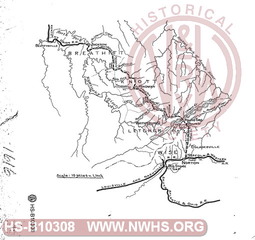 Map showing area around Norton / Big Stone Gap and north to Beattysville, KY