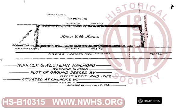 N&W RR Western Division, plot of ground deeded by C.W.Beattie and Wife, Situated at Chilhowie VA