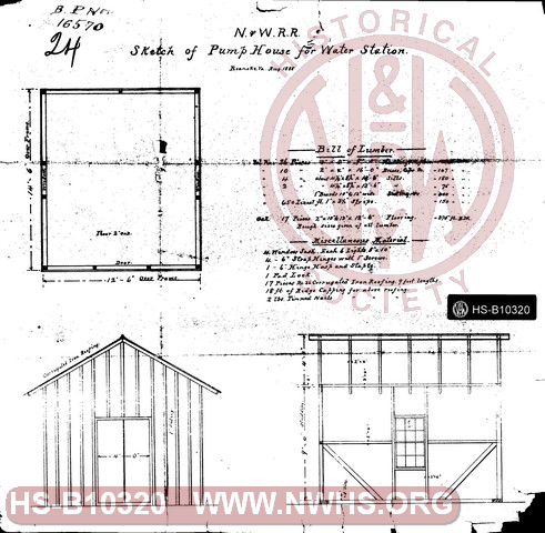 N&W R.R. Sketch of Pump House for Water Station