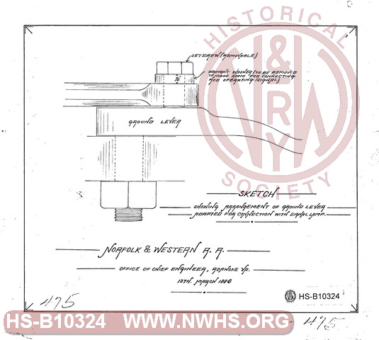 N&WRR Sketch showing arrangement of ground lever adapted for connection with signal lamp
