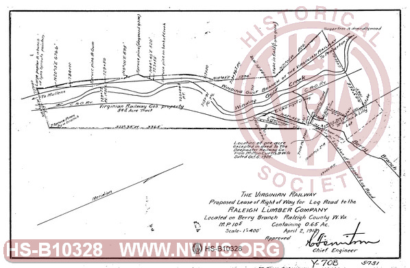 VGN Railway proposed lease of right of way for log road to the Raleigh Lumber Company, located on Berry Branch