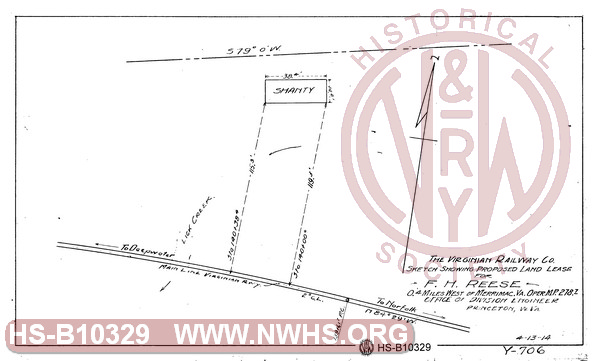 VGN Sketch Showing proposed land lease for F.H. Reese 0.4 miles west of Merrimac, Va Oper MP 278.7