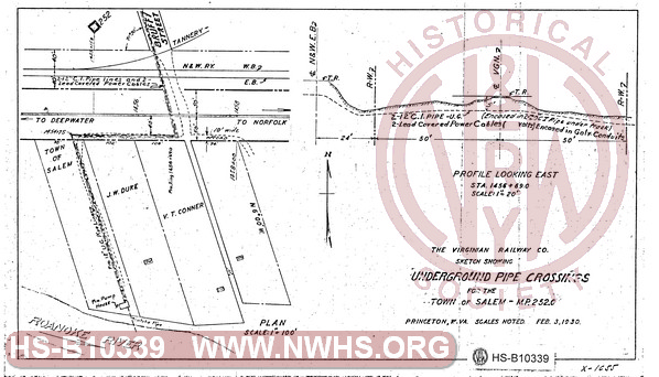 VGN Sketch showing Underground Pipe Crossings for the Town of Salem MP 252.0