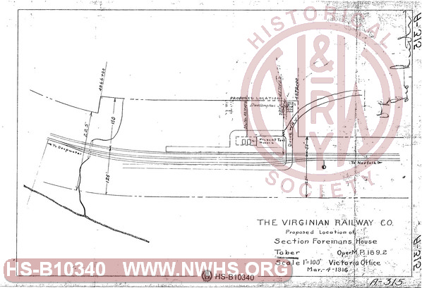 VGN Proposed location of Section Foremans House Taber, Oper MP 189.2
