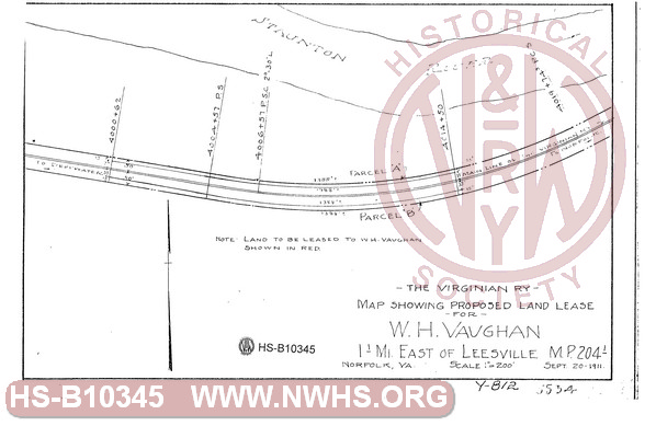 VGN map showing proposed land lease for W.H. Vaughan 1.1 mi East of Leesville MP 204.1