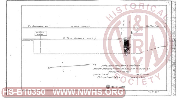 VGN sketch showing proposed lease to Texas Oil Co, Princeton WV MP340.0