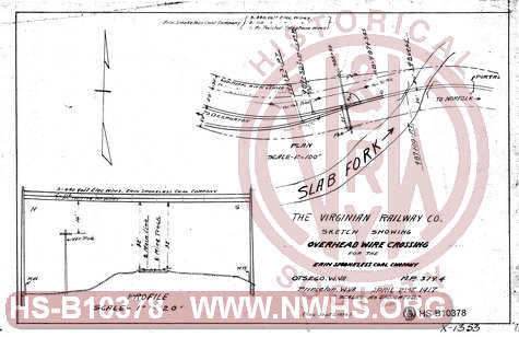 Sketch showing overhead wire crossing for the Erin Smokeless Coal Company, Otsego, W.Va MP 379.4