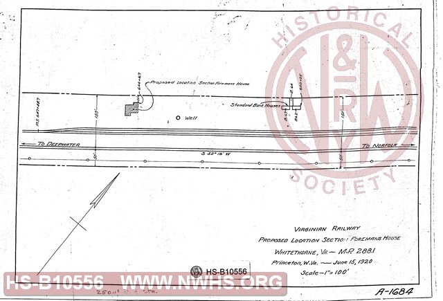 Virginian Railway, Proposed Location Section Foremans House, Whitethorne, Va, M.P. 288.1